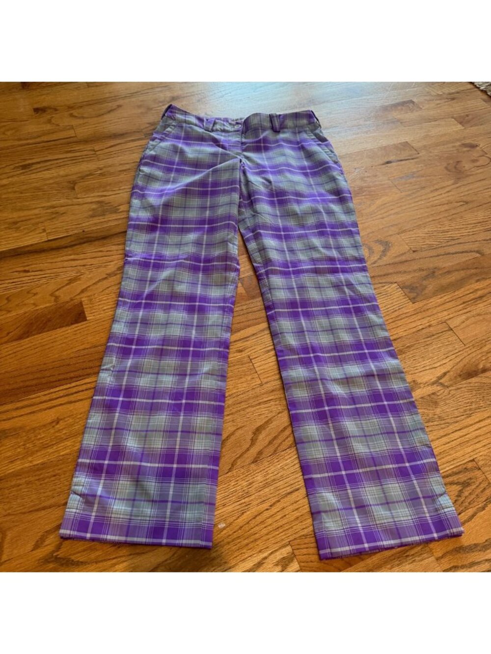 NIKE GOLF WOMENS PURPLE PLAID GOLF PANTS SIZE 6 DRI FIT